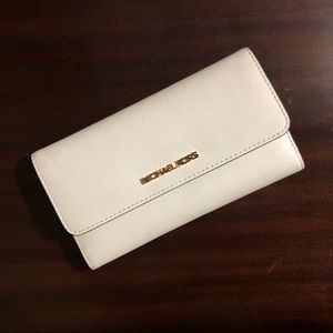 Michael Kors White Leather Trifold Wallet